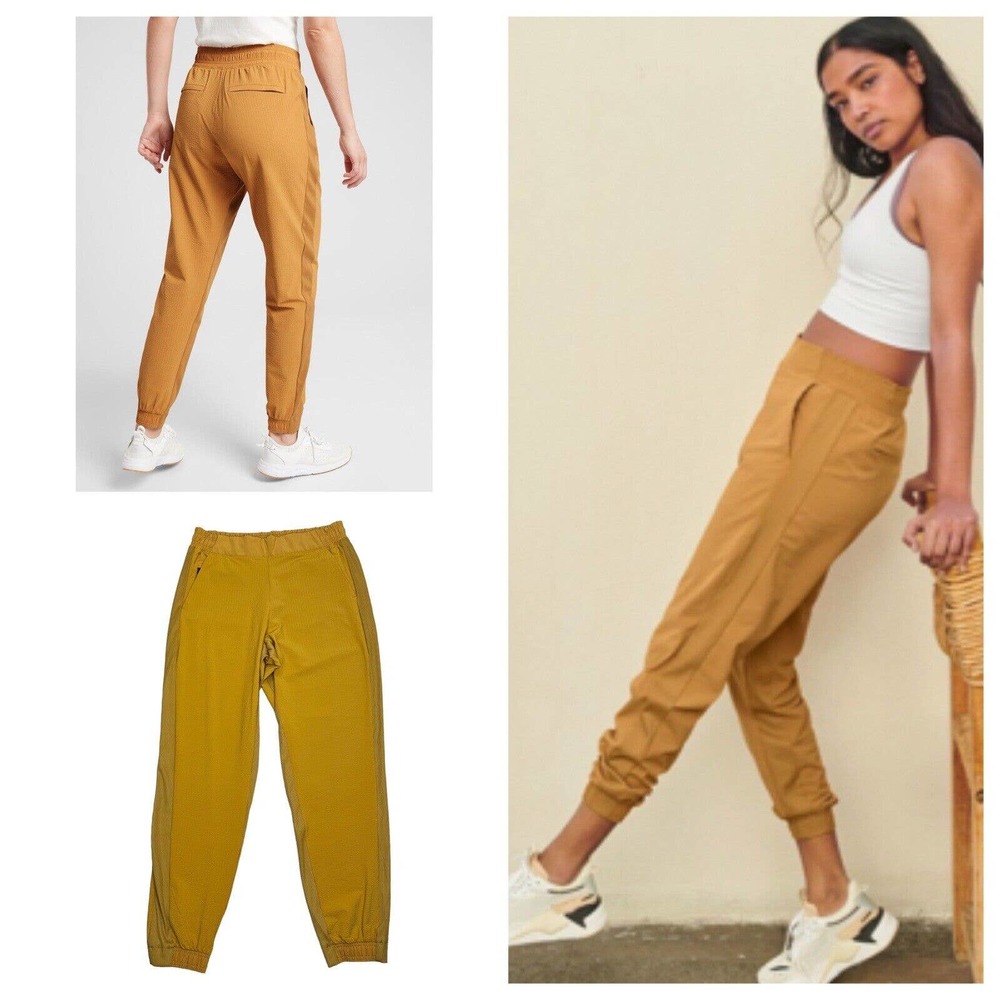 Athleta Textured Jogger Pants Size 6 Mustard Yellow Elastic Waist Pockets